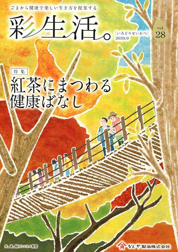 冊子 彩生活 Vol 28 表紙イラスト 風景イラスト 景色イラスト 秋景色イラスト 紅葉 自然イラスト 旅 吊橋 日本の風景 0914 Jpg