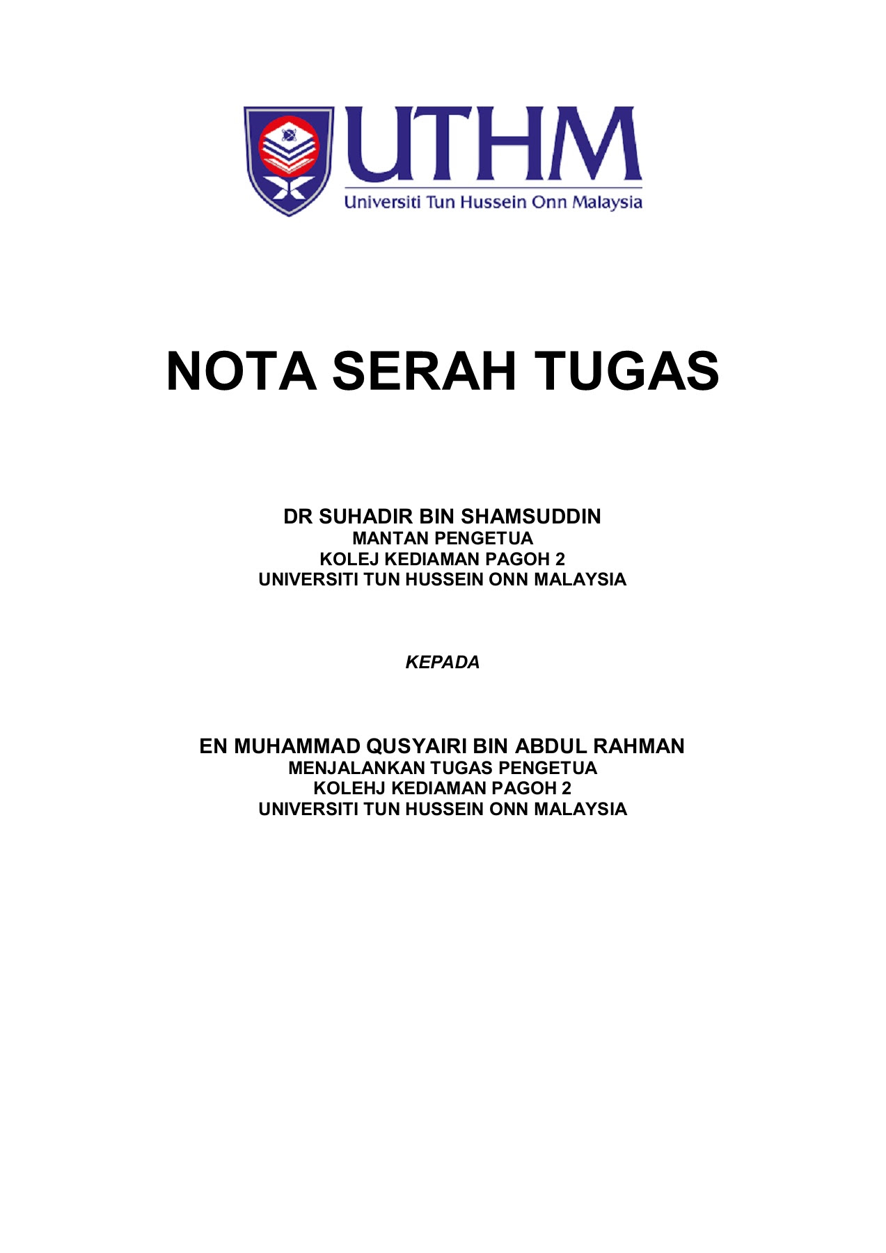 Surat Serahan Tugas : Nota Serah Tugas Gb Doc Doc Document ...