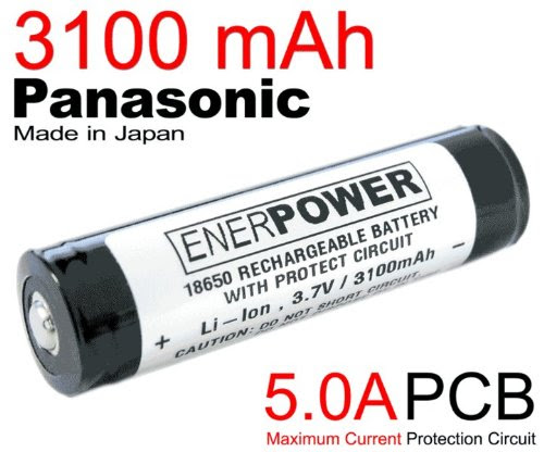  ENERPOWER+ - Li-Ion 18650 batterie avec 3.7V 3100 mAh (Panasonic NCR18650A) avec 5A PCB pour lampes de poche - Button-Top