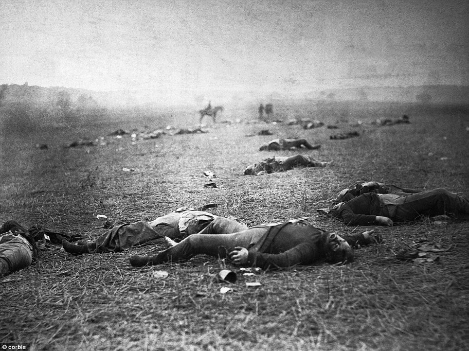Gettysburg, Pennsylvania, USA --- Dead soldiers lie on the battlefield at Gettysburg, where 23,000 Union troops and 25,000 Confederate troops were killed during the Civil War in July 1863