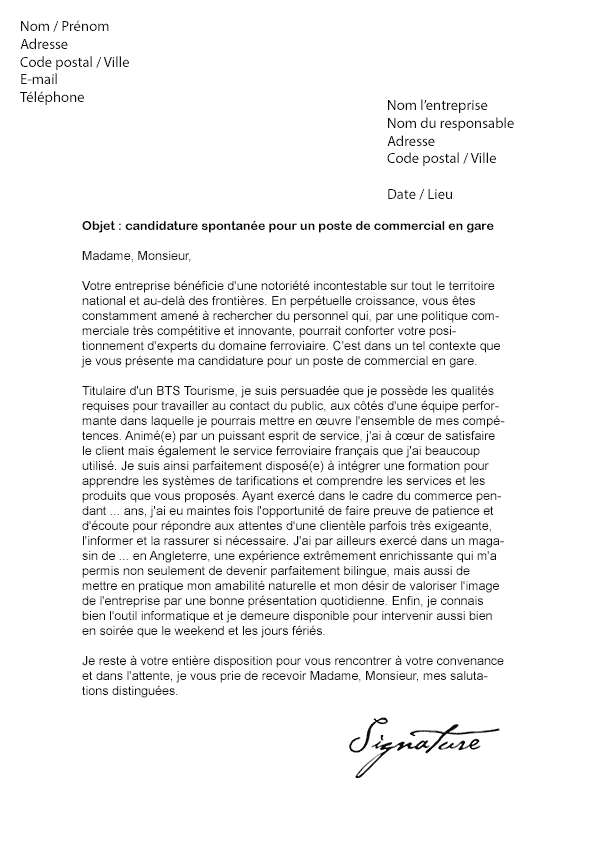 modele lettre de motivation sncf