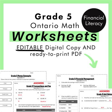  grade 5 ontario math financial literacy pdf editable worksheets my