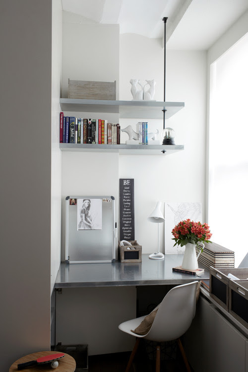 built in  workspace desk in corner