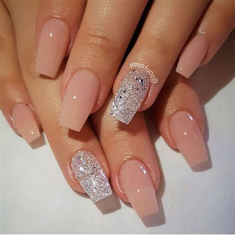 nail art pink  silver glitter nails   natural