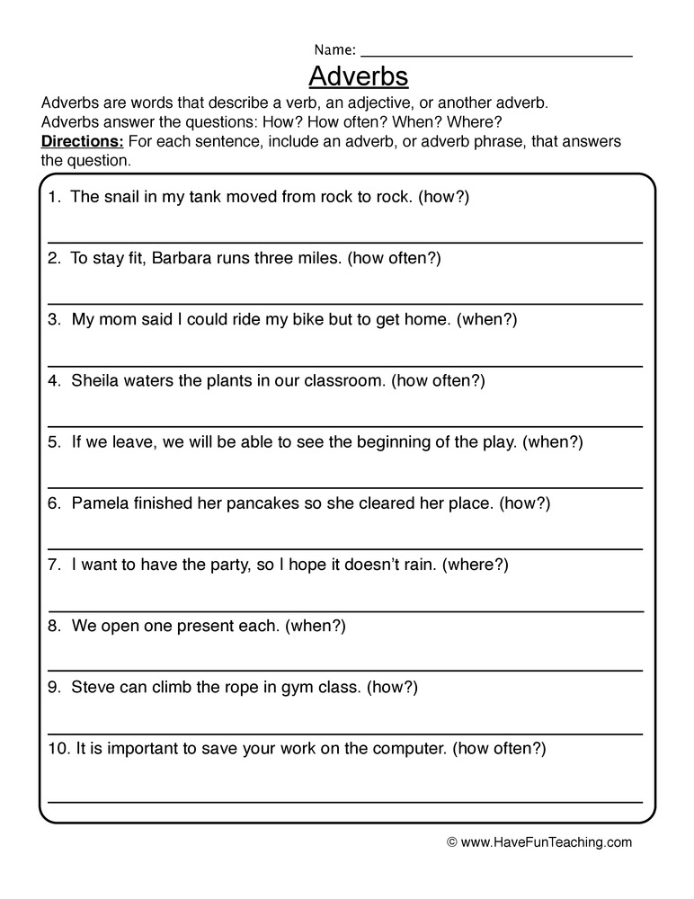 â Adverbs time adverbs  1 Tell How Adverbs worksheet Worksheet