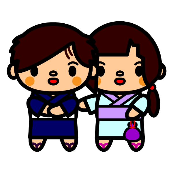 かわいい浴衣姿のカップルの無料イラスト 商用フリー オイデ43