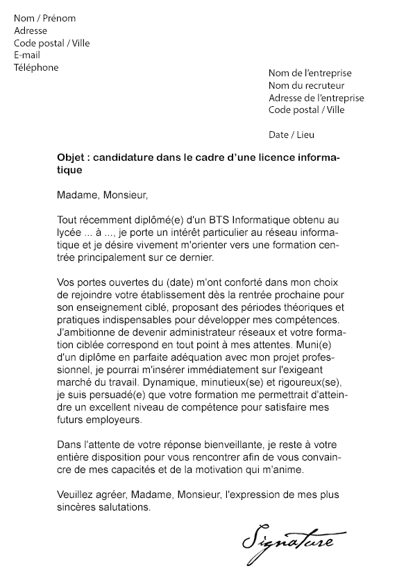 Lettre De Motivation Licence Informatique Modele De Lettre