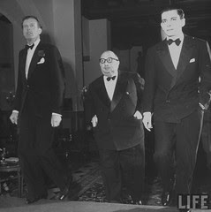 Austrian Baron Hans Doblhoff, Egyptian Prince Abu El Moneim and Peter Zervudachi spending the evening at fashionable winter resort.st. Mortiz 1946