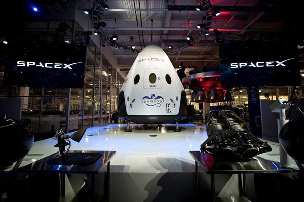 The Dragon V2 capsule is unveiled to the public at SpaceX Headquarters in Hawthorne, California...on May 29, 2014.