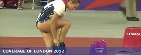 Olympian putting on shorts (Y! Sports screengrab)