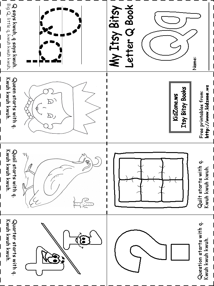kindergarten worksheet q for letter Bitsy Book Itsy