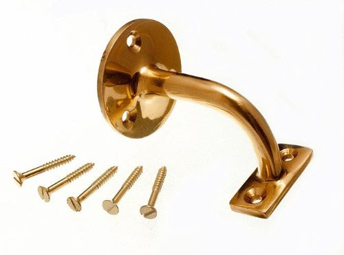 Stair Hand Rail Bracket Solid Polished Brass 2 1/2 Inch With Screws