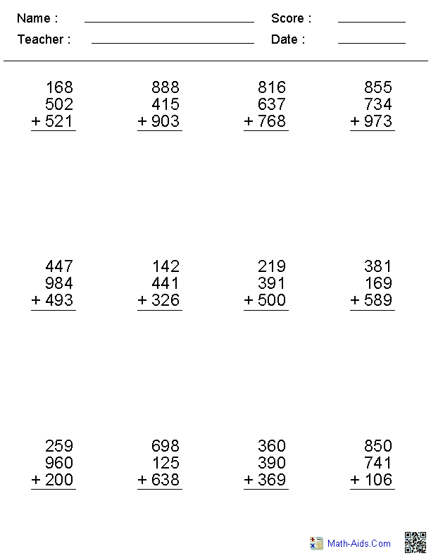 NEW 335 FIRST GRADE MATH WORKSHEETS ADDING THREE NUMBERS | firstgrade ...