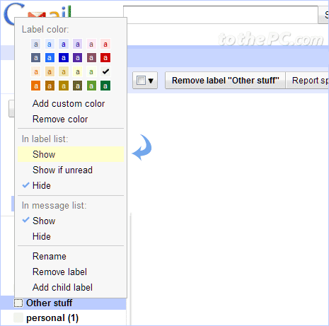 Show & hide Labels in Gmail inbox