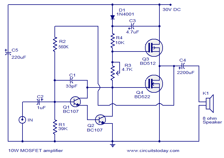 50w Audio Amplifier Circuit Diagram - Mosfet Amplifier Circuit Diagram And Schematics - 50w Audio Amplifier Circuit Diagram