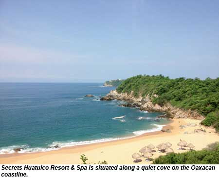 Secrets Huatulco is situated along a quiet cove on the Oaxacan coastline.