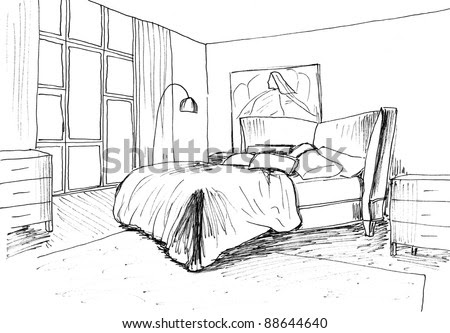 Pencil sketch of a room Stock Photos, Illustrations, and Vector Art