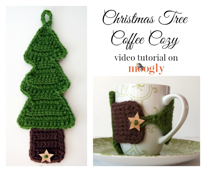 Christmas Tree Coffee Cozy  free crochet pattern with video tutorial 