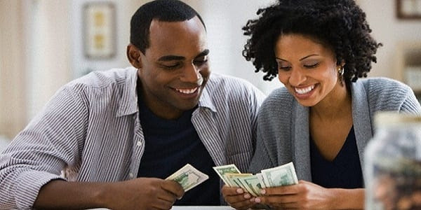 Couple counting money