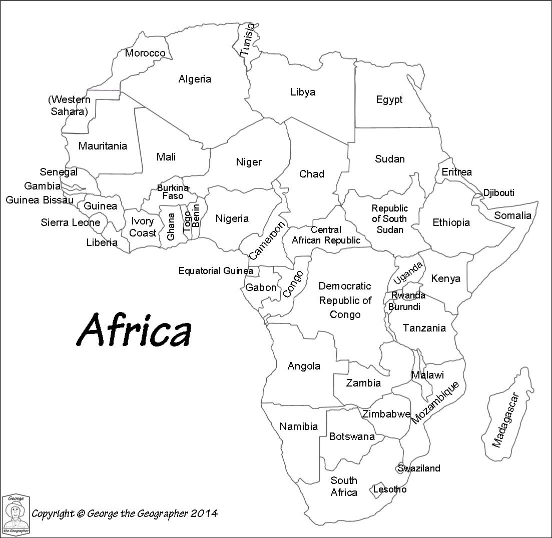 Africa Map Countries Black And White Outline Base Maps