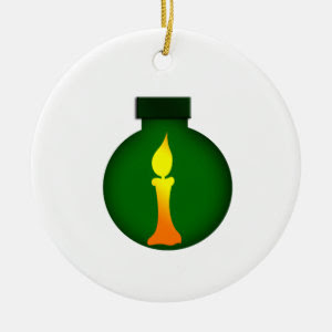 Ornament Round Green Yellow Candle on it