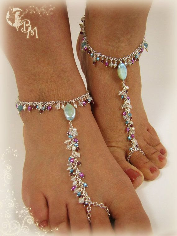 Moonstone, Garnet and Pearl Beaded Barefoot Sandal
