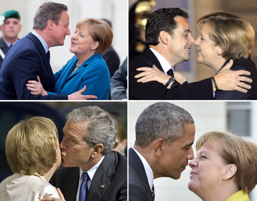 Angela Merkel's awkward embraces