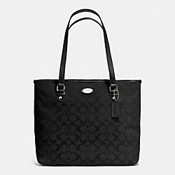 ZIP TOP TOTE IN SIGNATURE - COACH f36375 - SILVER/BLACK/BLACK