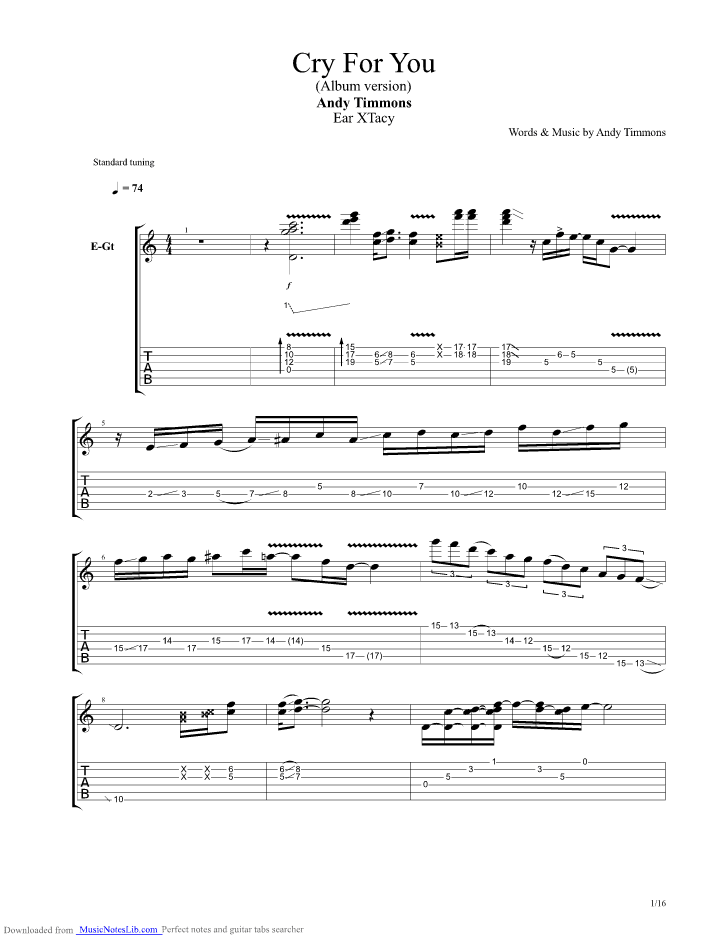 Cry For You Guitar Pro Tab By Andy Timmons Musicnoteslib Com