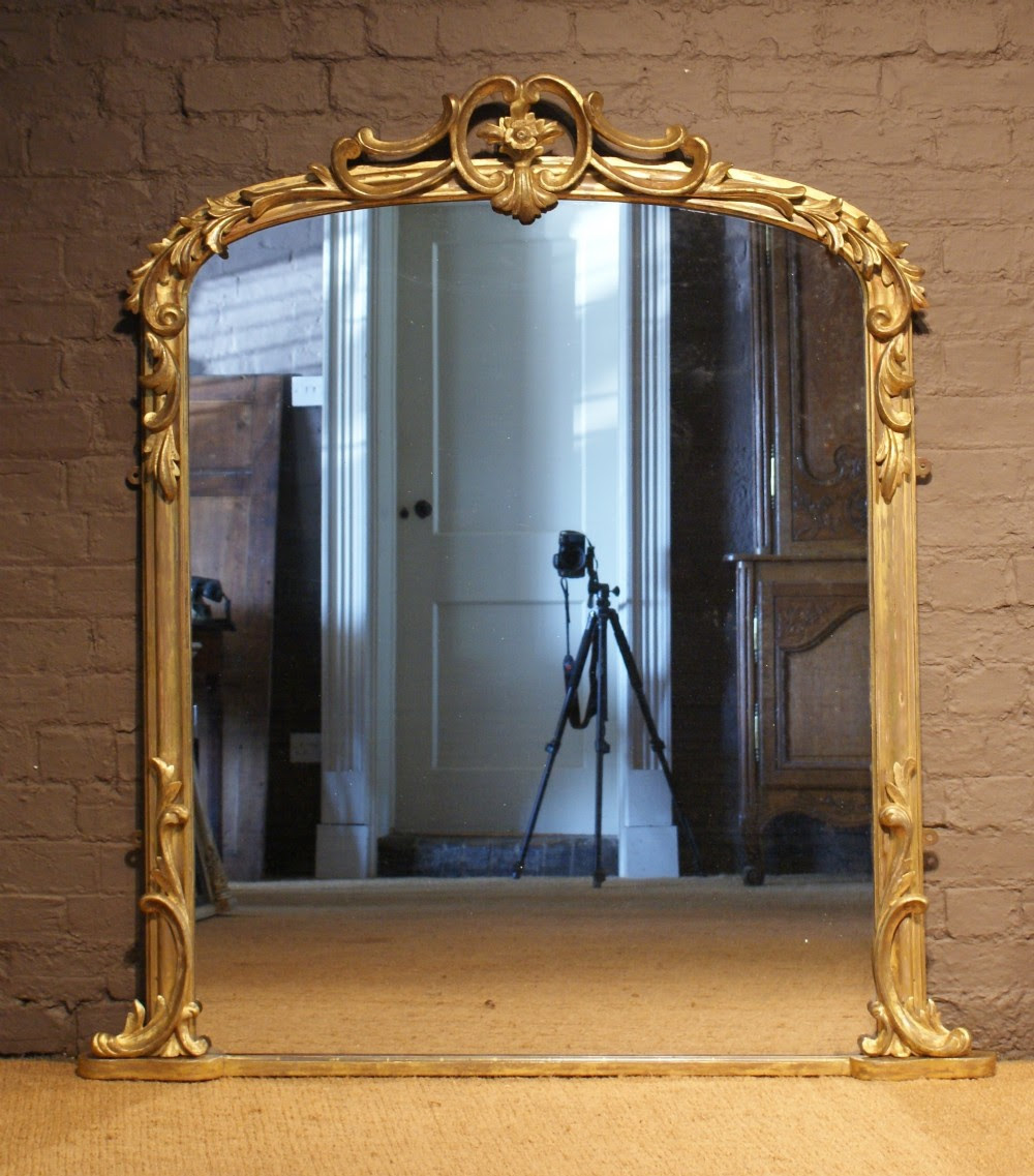 Antique 19th Century Arch Top Carved Wood And Water Gilt Overmantle Mirror  238164 