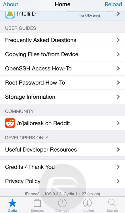 Pangu iOS 9.3.3 Cydia