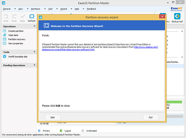 Finish partition recovery
