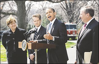 President Obama with his original economic team, from left, CEA chairman Christina Romer, Treasury Secretary Timothy F. Geithner and economic adviser Lawrence H. Summers.