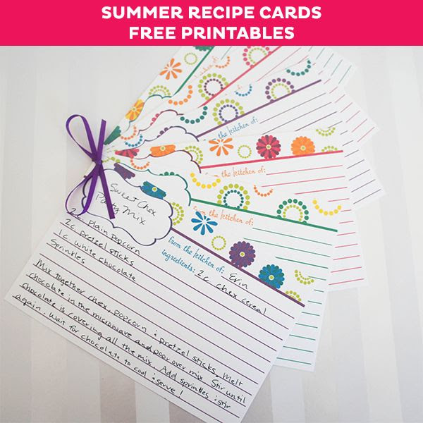 FREE Summer Recipe Card Printables - cute recipe cards for your favorite summer recipes.
