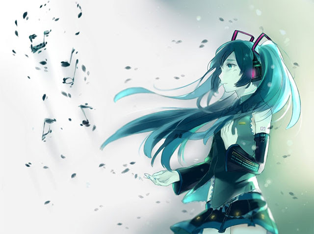 初音ミク 音符とミクを描いた綺麗なイラスト壁紙 ボカロ画像