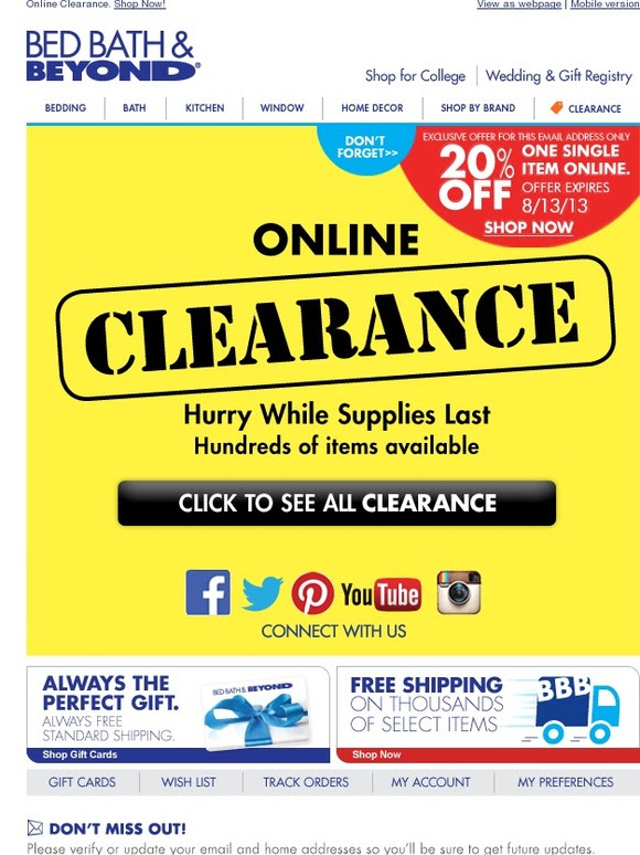 Bed Bath and Beyond: Online Clearance. When they're gone, they're gon...