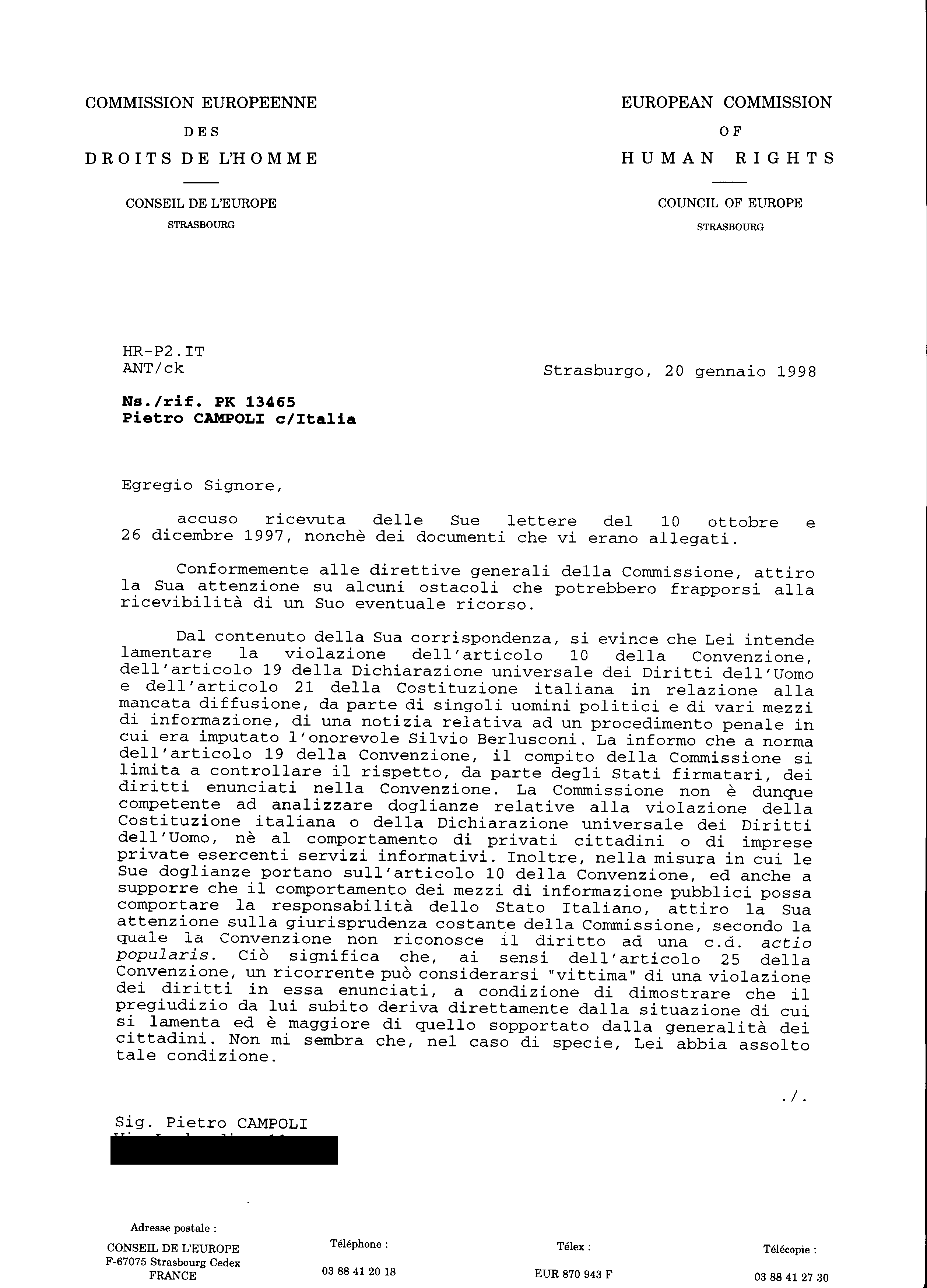 Lettera al giudice tutelare