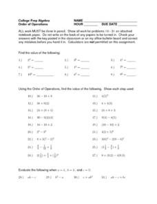 College Prep Algebra, Order of Operations Lesson Plan for 8th ...