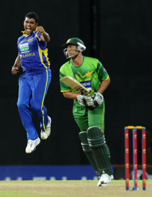 Younis Khan was the first of Thisara Perera's hat-trick victims, Sri Lanka v Pakistan, 4th ODI, Colombo, June 16, 2012