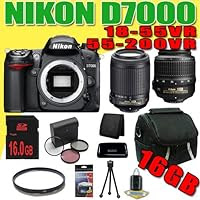 Nikon D7000 16.2MP DX-Format CMOS Digital SLR w/ Nikon 55-200mm f/4-5.6G ED IF AF-S DX VR Nikkor Zoom Lens + Nikon 18-55 f/3.5-5.6G AF DX VR Nikkor Lens + 16GB DavisMAX Advanced Bundle III