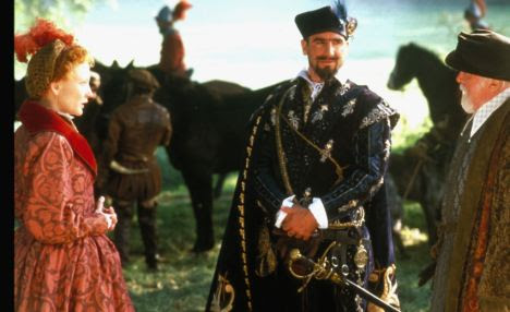 Cate Blanchett as Elizabeth, Eric Cantona as the French Ambassador and Richard Attenborough as Sir William Cecil, Lord Burghley,as negotiations begin that may bring her to a marriage with the Duke of Anjou 