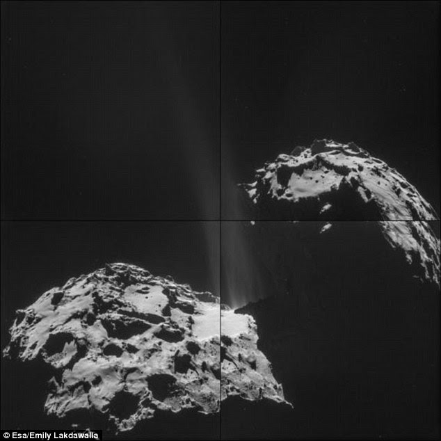 The agency had been quick to select a landing site and prepare for the touch down since Rosetta arrived in orbit around the comet on 6 August 2014. This is because they want to attempt the landing before the comet gets closer to the sun and becomes more active (jets of vapour shown shooting into space here)