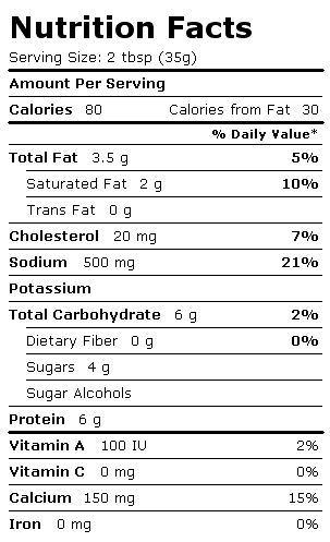 Fat, Carbohydrates, & Calories in Cheez Whiz Cheese Dip, Light