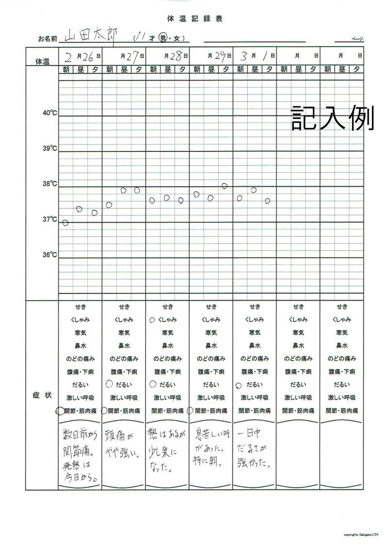 エクセル用 無料体温記録表 Sakigakeソフト