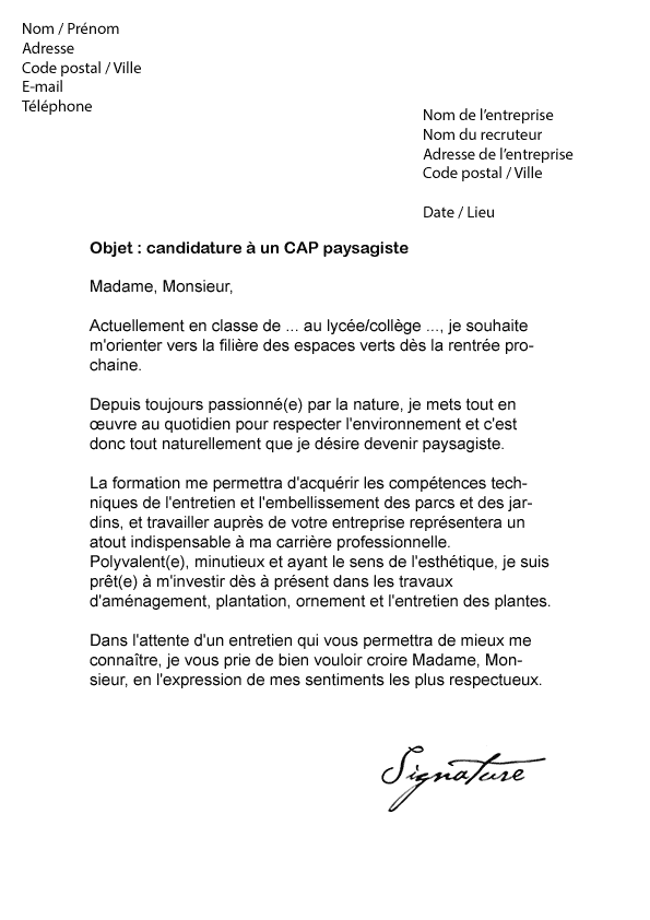 lettre de motivation jardinier