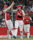Ryan Harris is congratulated on catching Eoin Morgan, Kolkata Knight Riders v Kings XI Punjab, IPL 2011, Kolkata, April 30, 2011 