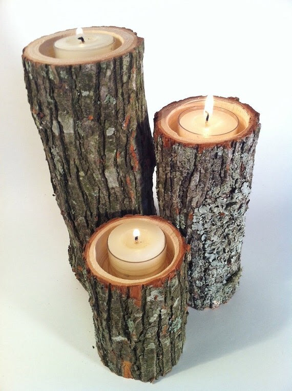 Tree Branch Candle Holders Rustic Candle Sticks Log Candles Repurposed Wood