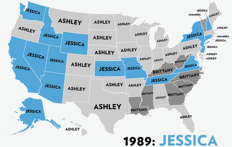 Map: Six Decades of the Most Popular Names for Girls ...