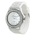 Geneva Platinum CZ Accented Silicon Link Watch, Large Face