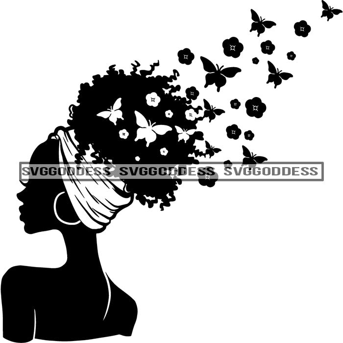 Download Afro Woman Silhouette Butterflies Sideview Afro Hair Black Headwrap Bl Designsbyaymara